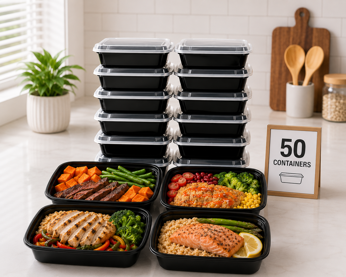 50 Pack Meal Prep Containers 38 Oz, Leakproof to Go Food Containers, Disposable & Reusable Food Prep Containers for Takeout, Food Storage Containers Bpa-Free, Microwave/Dishwasher/Freezer Safe