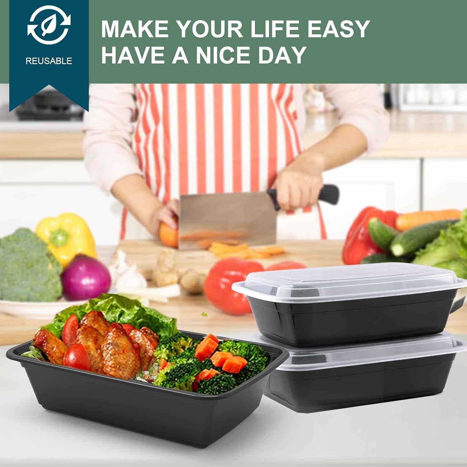 50 Pack Meal Prep Containers 38 Oz, Leakproof to Go Food Containers, Disposable & Reusable Food Prep Containers for Takeout, Food Storage Containers Bpa-Free, Microwave/Dishwasher/Freezer Safe